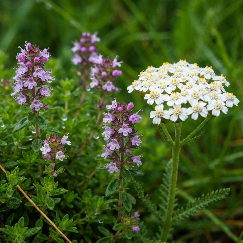 Alpine Heilpflanzen mit Tautropfen